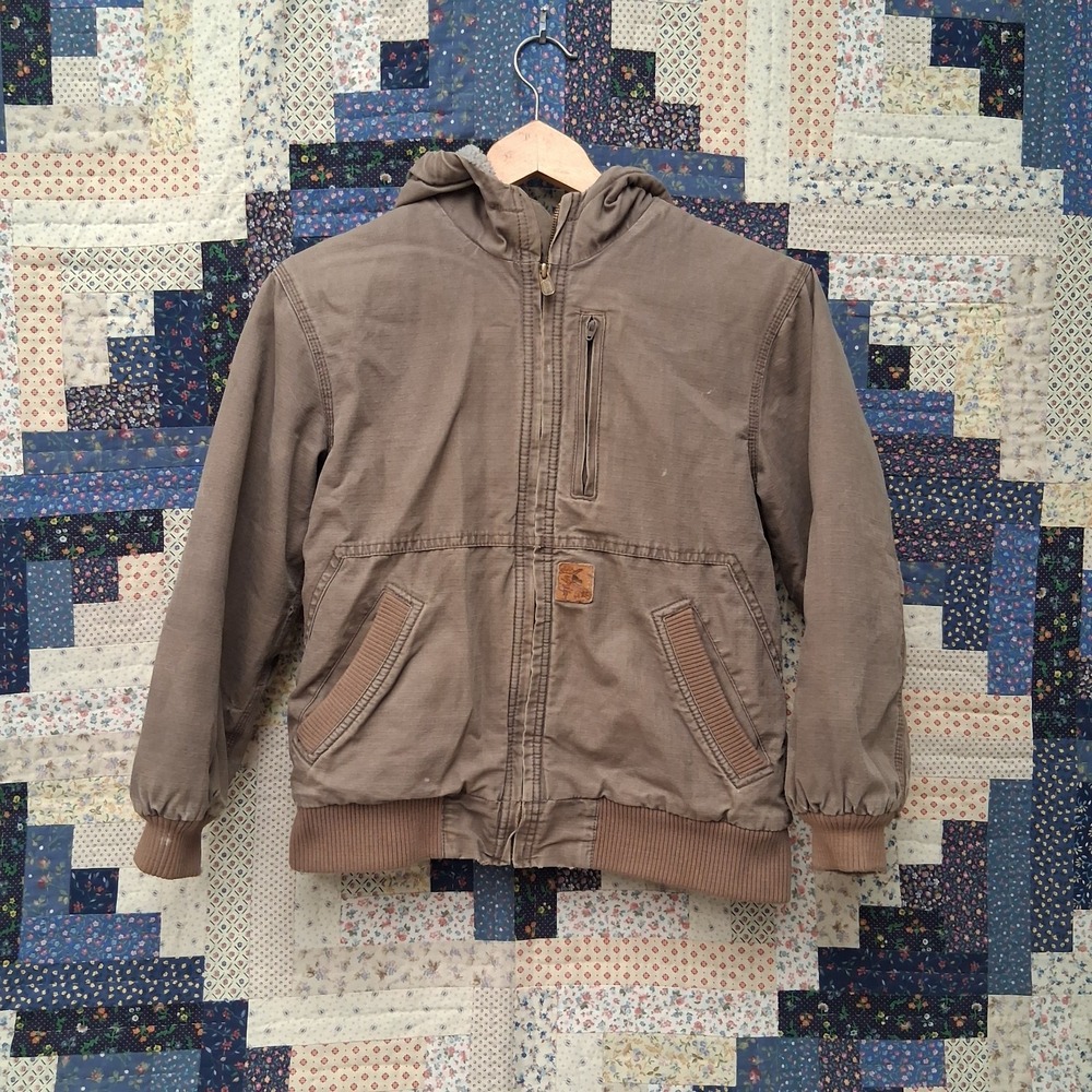 Carhartt Jacket Boys M 10 12 Duck Canvas Hooded Sherpa Lined Youth Coat